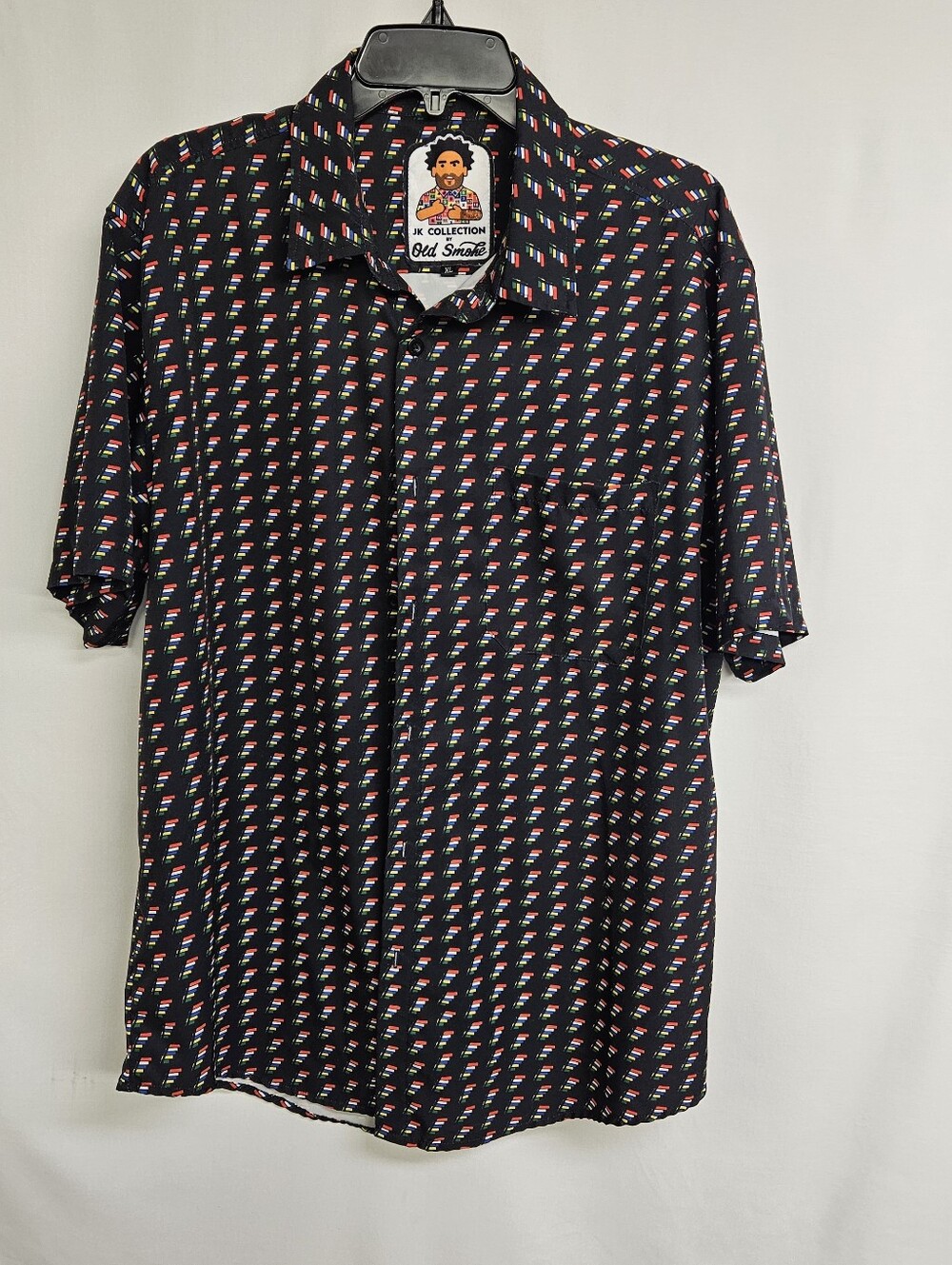 JK Collection Old Smoke AOP Digital Shirt Mens XLARGE Print Button Up Black Red